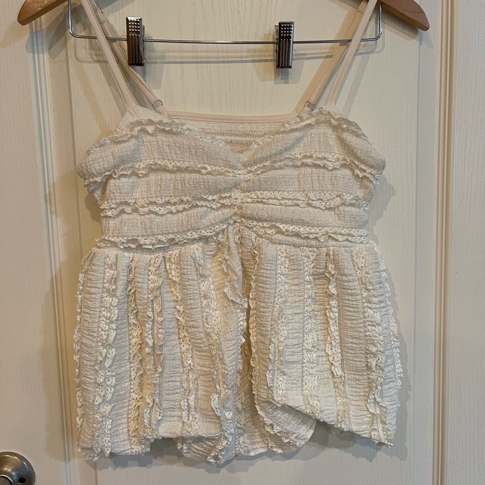 Cream Textured Sleeveless Top